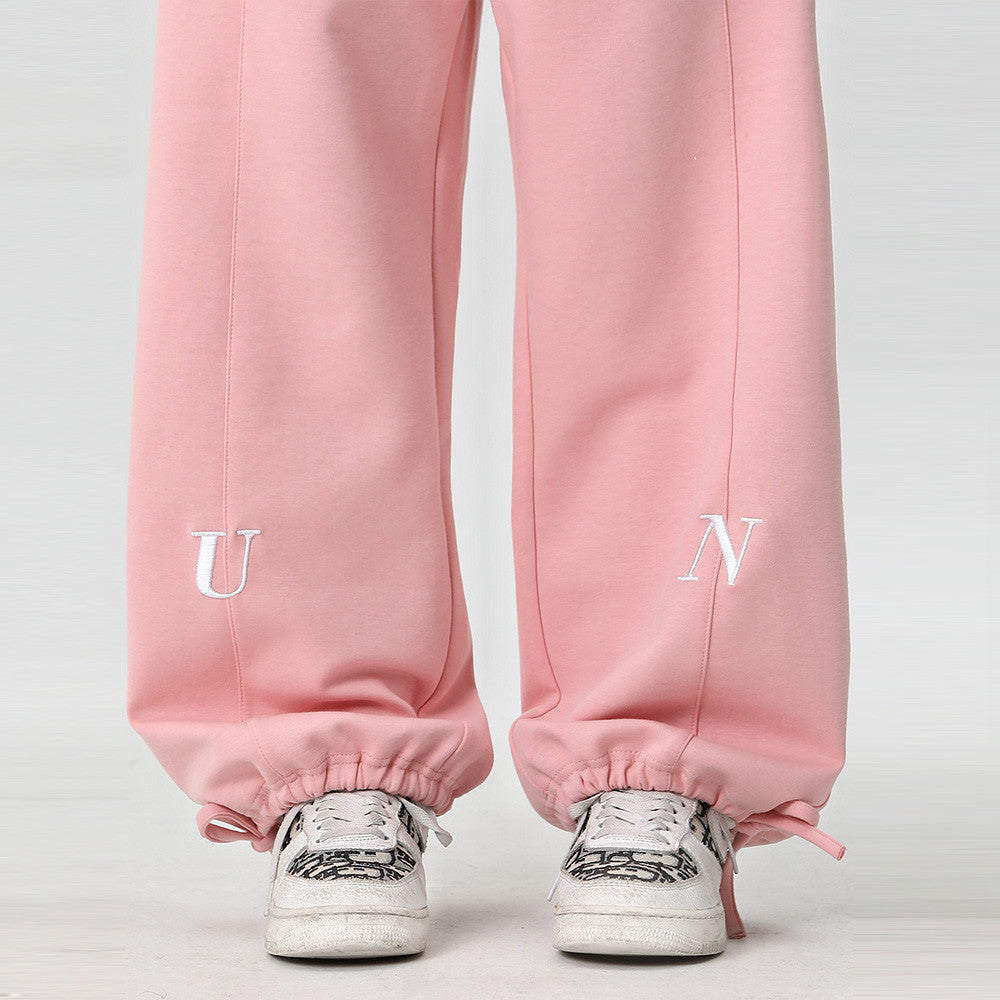 Men Sweatpants Loose Wide Leg Drawstring Jogger Pants Embroidery Lettered Casual Elastic Waist Track Sweatpants