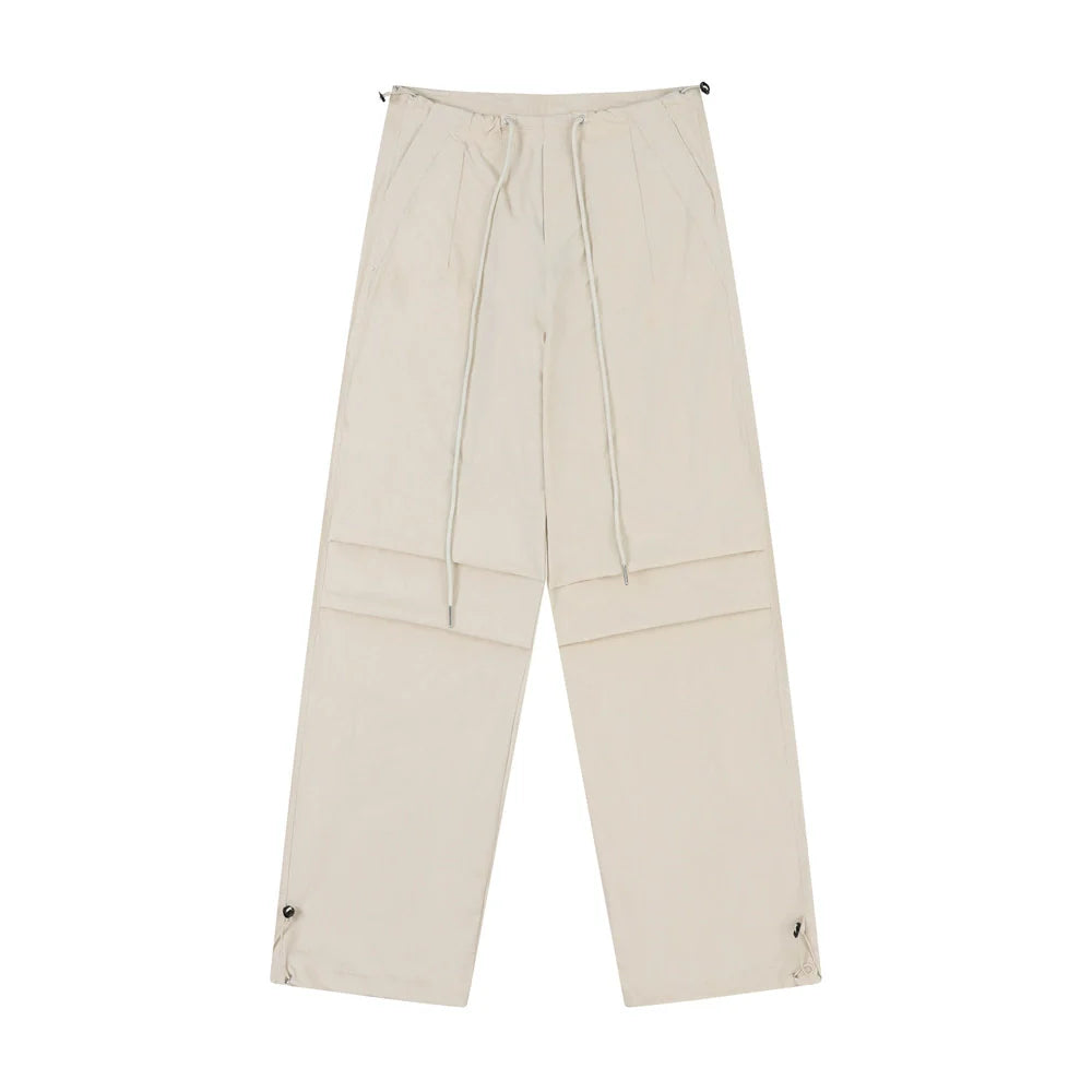 Men Sweatpants Pleated Casual Straight Trousers Loose Sports Drawstring Ankle Banded Pants