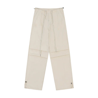 Men Sweatpants Pleated Casual Straight Trousers Loose Sports Drawstring Ankle Banded Pants