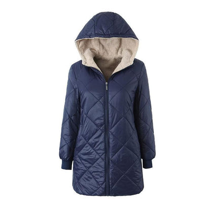 Women Cotton Coat Solid Color Fleece Hooded Jacket