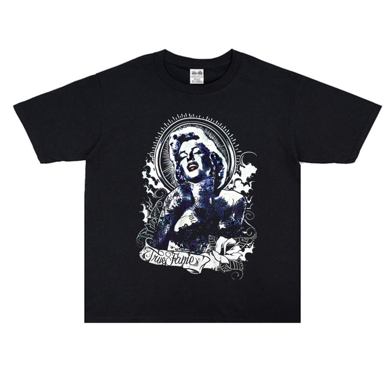 Rock Star T Shirt Marilyn Monroe Printed T-shirt Loose round Neck Short Sleeve Cotton Men and Women