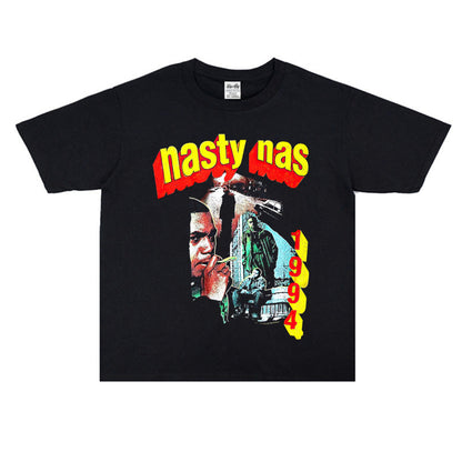 Rock Star T Shirt Nasilnas East Coast Rap Nasty Nas Loose Print T-shirt Short Sleeve Street