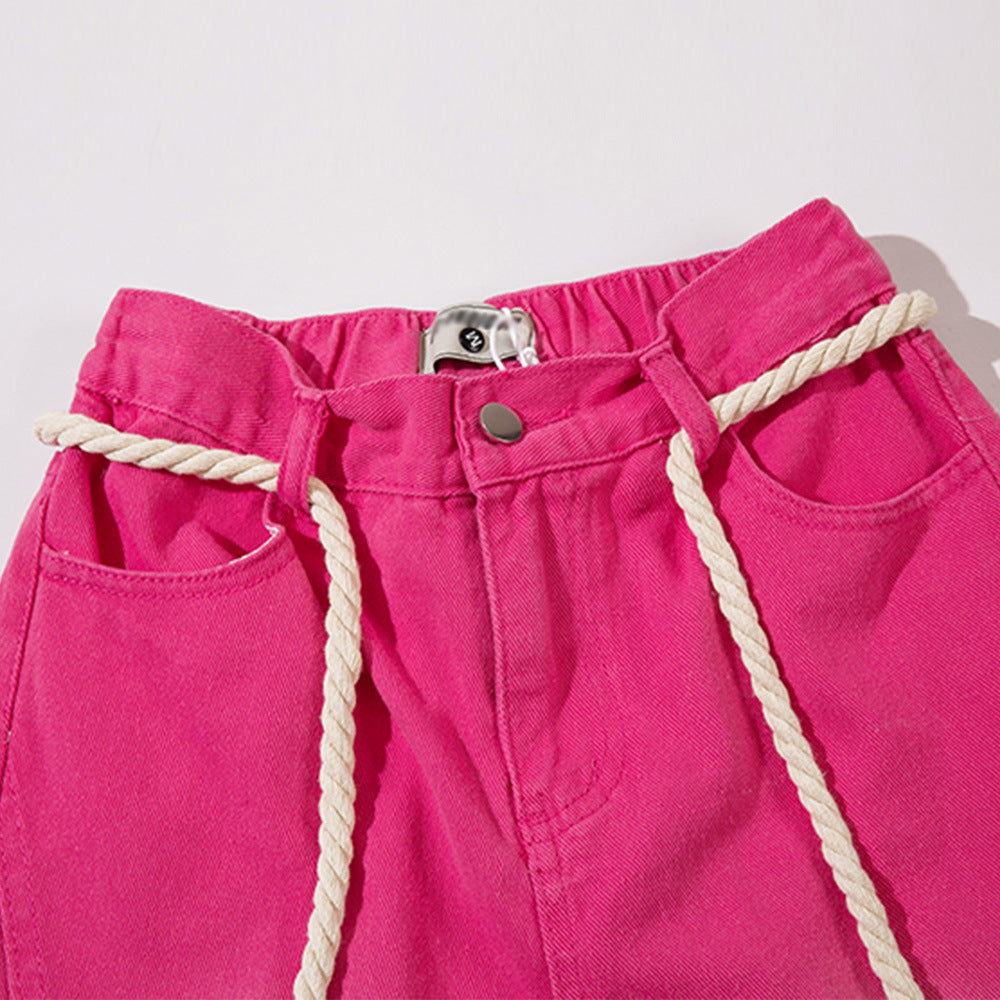 Women Pants Pink Jeans Tie-Dye XINGX Printed Straight-Leg Pants