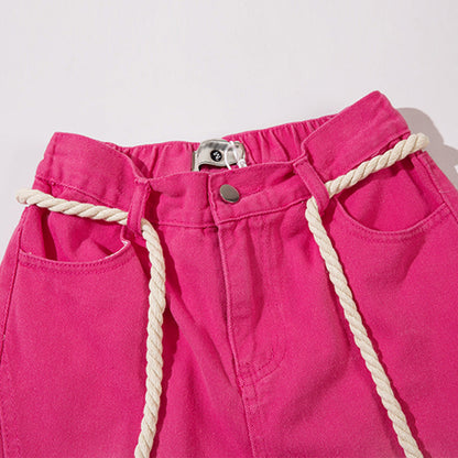 Women Pants Pink Jeans Tie-Dye XINGX Printed Straight-Leg Pants