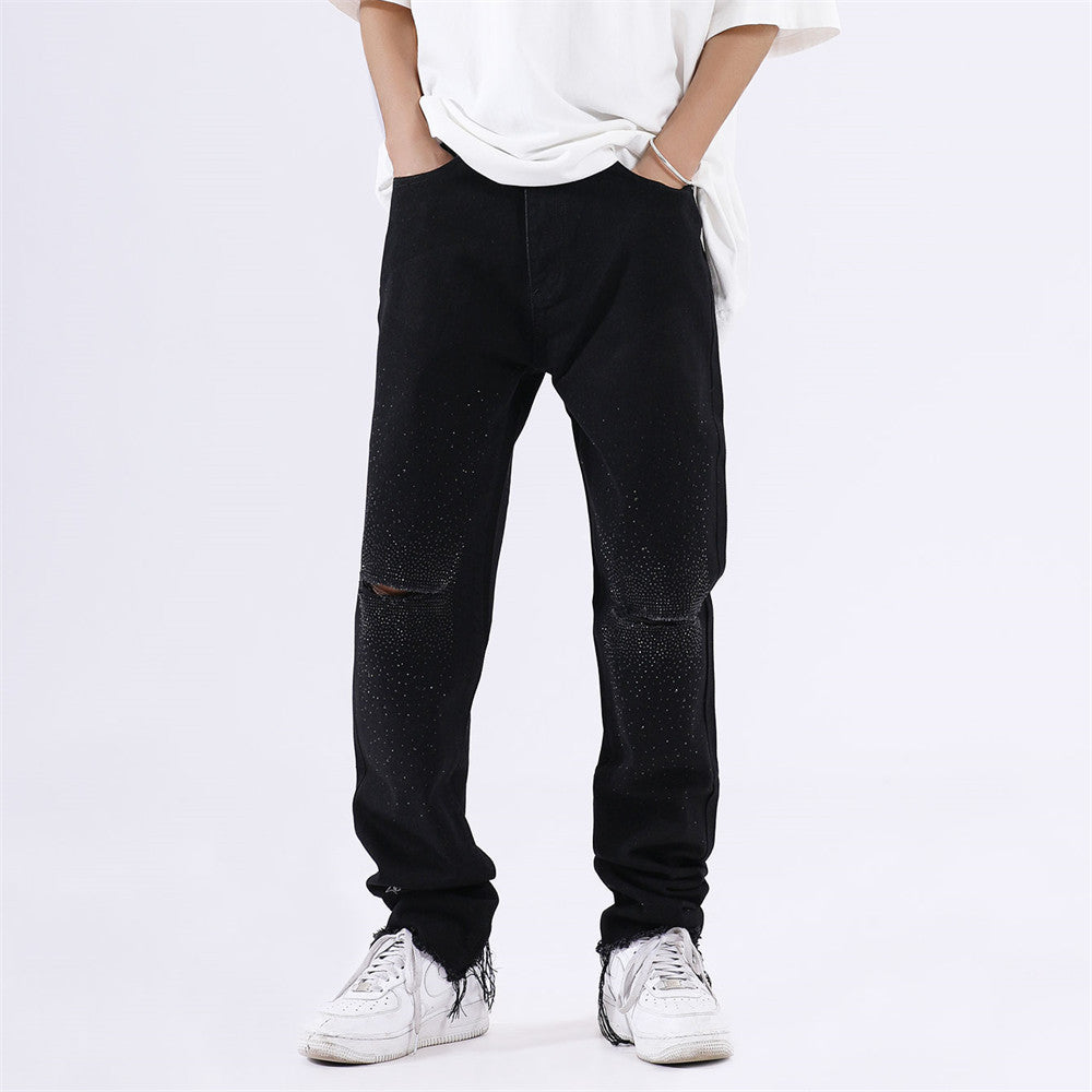 Men Jeans Raw Hem Ripped Casual Loose