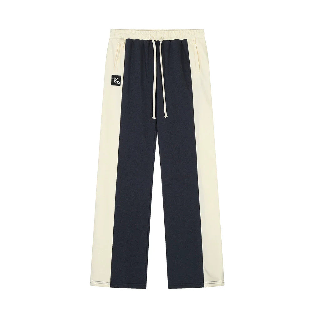Men Sweatpants Color Contrast Patchwork Casual Pants Men's Loose Sports Straight Trousers