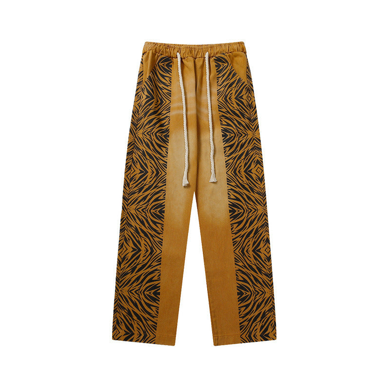 Cargo Pants Retro Patchwork Tiger Pattern Loose