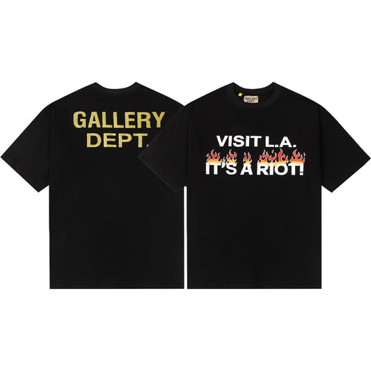 Gallery Dept T-Shirt Hand Painted Ink Splashing Alphabet Washed Retro Short Sleeve T-Shirt