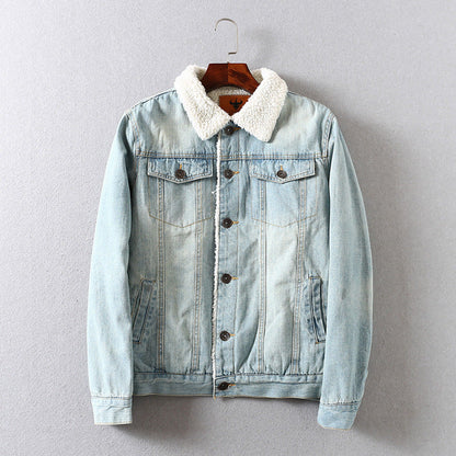 Women Cotton Coat Fleece Padded Lamb Wool Denim Jacket