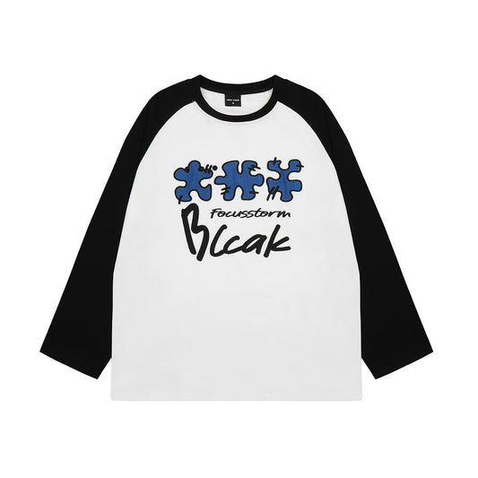 Men Long Sleeve T-Shirt Heavy Pure Cotton Embroidery Plug Bottoming Shirt