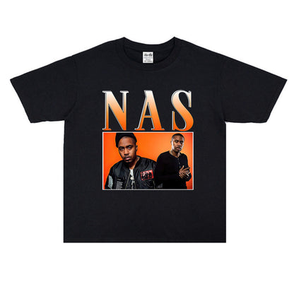 Rock Star T Shirt Nasilnas East Coast Rap Nasty Nas Loose Print T-shirt Short Sleeve Street