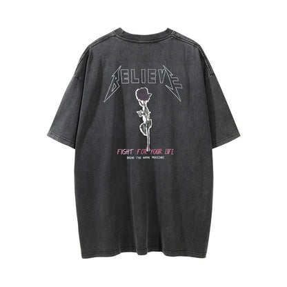 Men Vintage T-Shirt T-shirt Men's Loose Distressed Wash Crew Neck T-shirt Casual