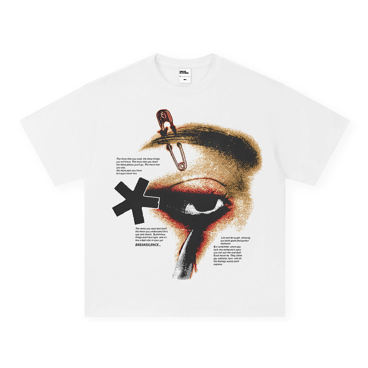 Vintage T-shirts TEARS American Street White Short Sleeve T-Shirt Cotton