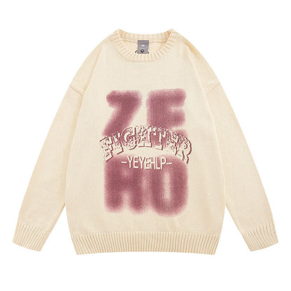 Women Sweater Letter Printed Knitted Top Versatile