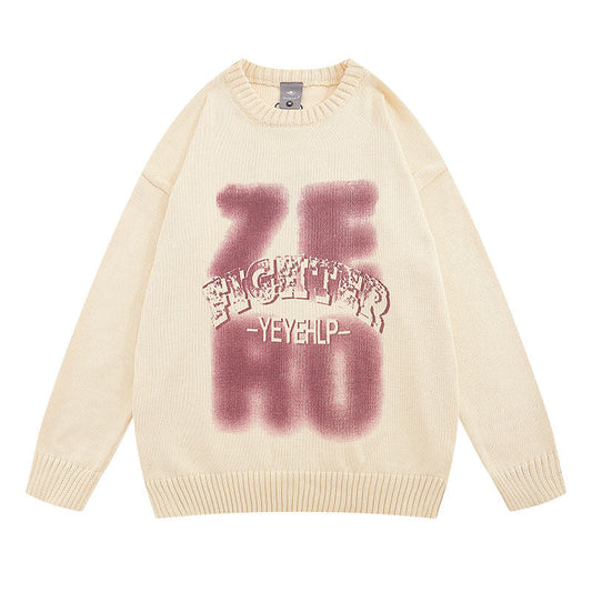 Women Sweater Letter Printed Knitted Top Versatile