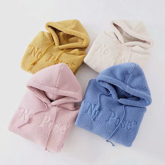 Women Hoodie Lamb Wool Thickened Fleece-lined Idle Style Loose