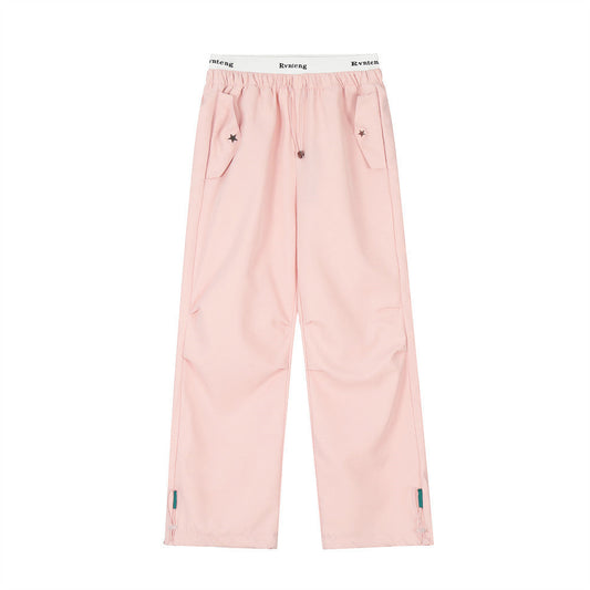 Men Sweatpants Wide Leg Paratrooper Pants Men's Loose Pleated Casual Straight Trousers Drawstring Jogger Pants