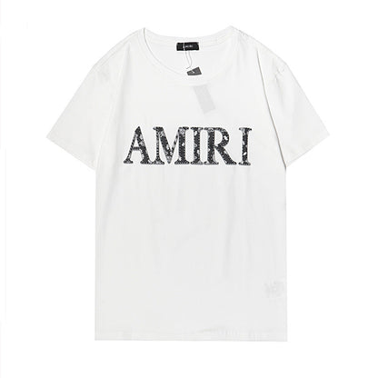 Amiri T Shirt Letter Print Casual Hip Hop round Neck Short Sleeve T-shirt for Men