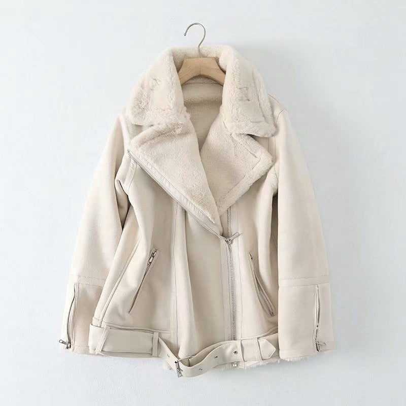 Women Cotton Coat Double-Sided Fur Suede Fabric Jacket