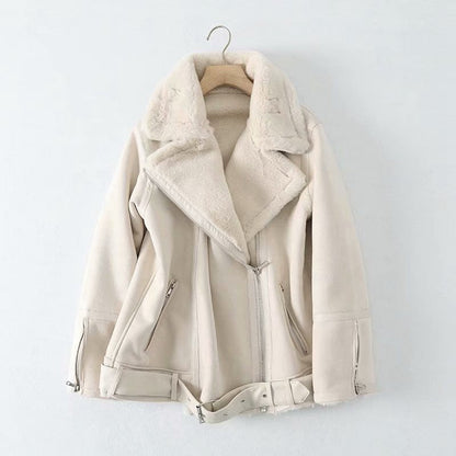 Women Cotton Coat Double-Sided Fur Suede Fabric Jacket