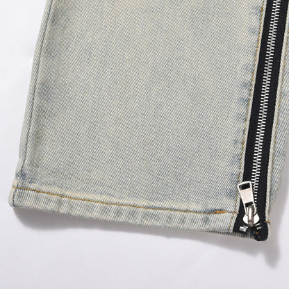 Men Jeans Zipper Loose Cool Casual Distressed