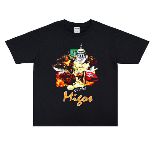 Rock Star T Shirt Polo Club American Rap Combination Mios Character Printed T-shirt Short Sleeve Loose Men and Women