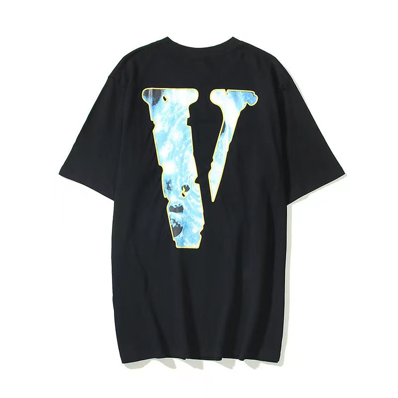 Vlone T Shirts Painted Graffiti Large V Short Sleeve T-shirt Men and Women Couple Street Hip Hop Half Sleeve