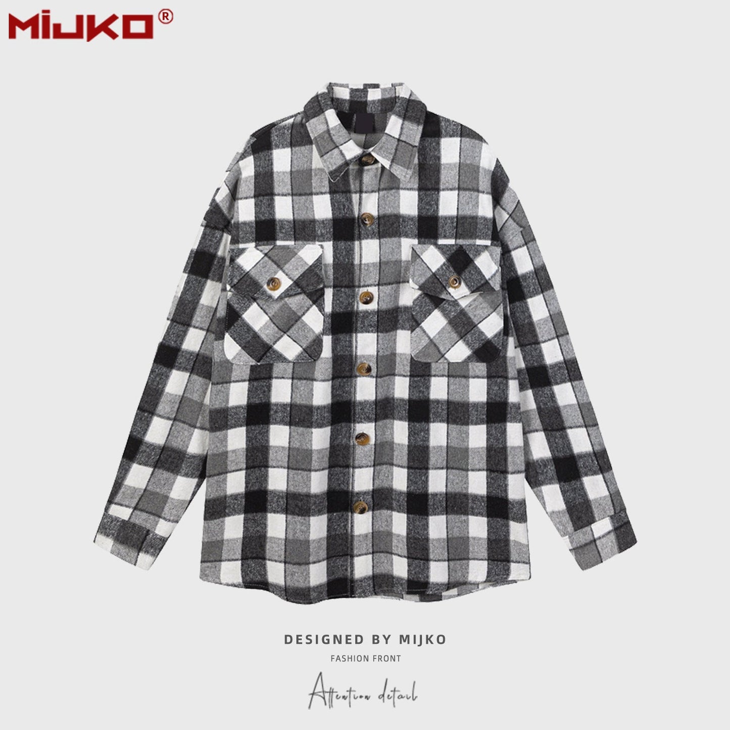 MIJKO Mens Jacket Plaid Multicolor Mainstream Fashion Jacket