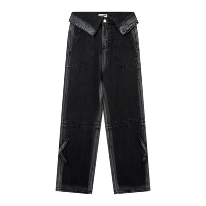 Women Pants High Waist Flanging Straight Jeans