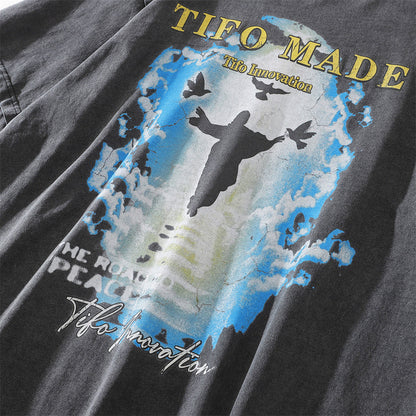 Men Vintage T-Shirt Short-Sleeved T-shirt Men's Ins Washed for Old Summer Casual