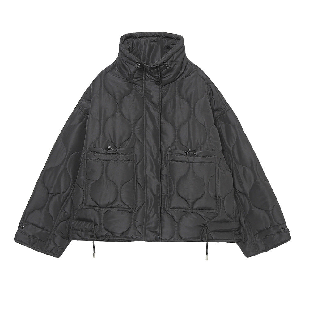 Women Cotton Coat Stand Collar Baggy Casual Jacket