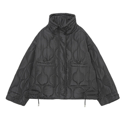 Women Cotton Coat Stand Collar Baggy Casual Jacket