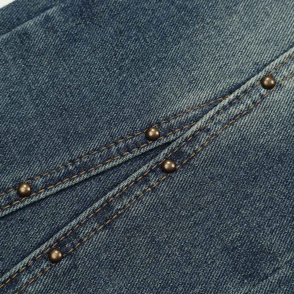 Women Pants Decorative Rivets Flared Jeans Wide Leg Trousers