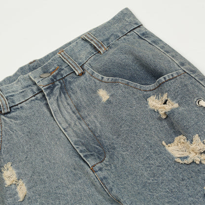 Men Jeans Ripped Drawstring Loose