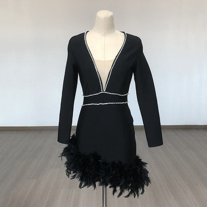 Women's Evening Dress Bandage One-Piece Dress Long Sleeve Short Dress