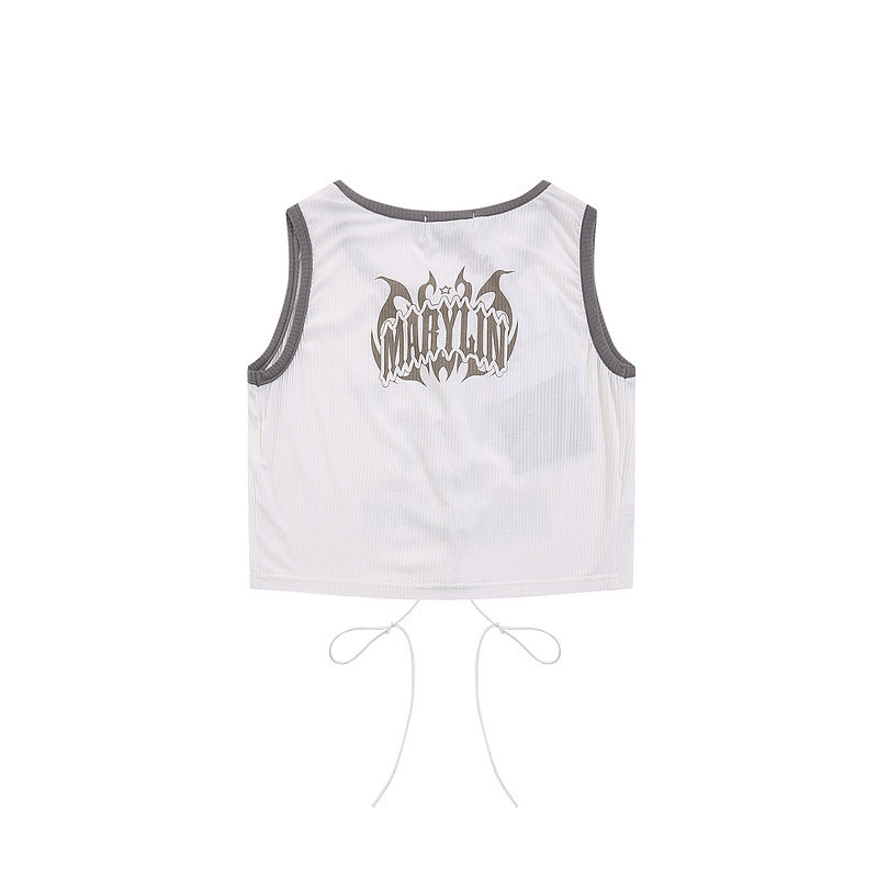 Women Vest Vintage Printed Short Sleeveless T-shirt