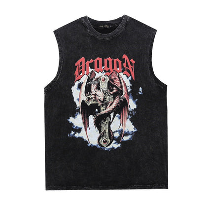 Men's Vest Washed Distressed Sleeveless T-shirt Men's Oversize Loose Vest