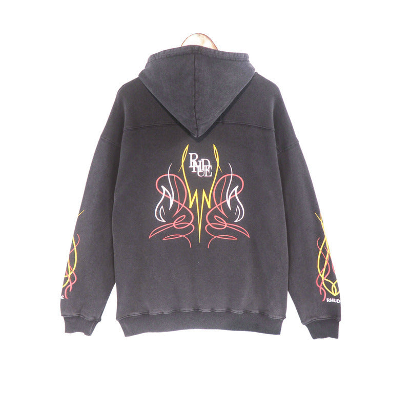 Rhude Hoodie Letter Design Washed Retro Hooded Sweater