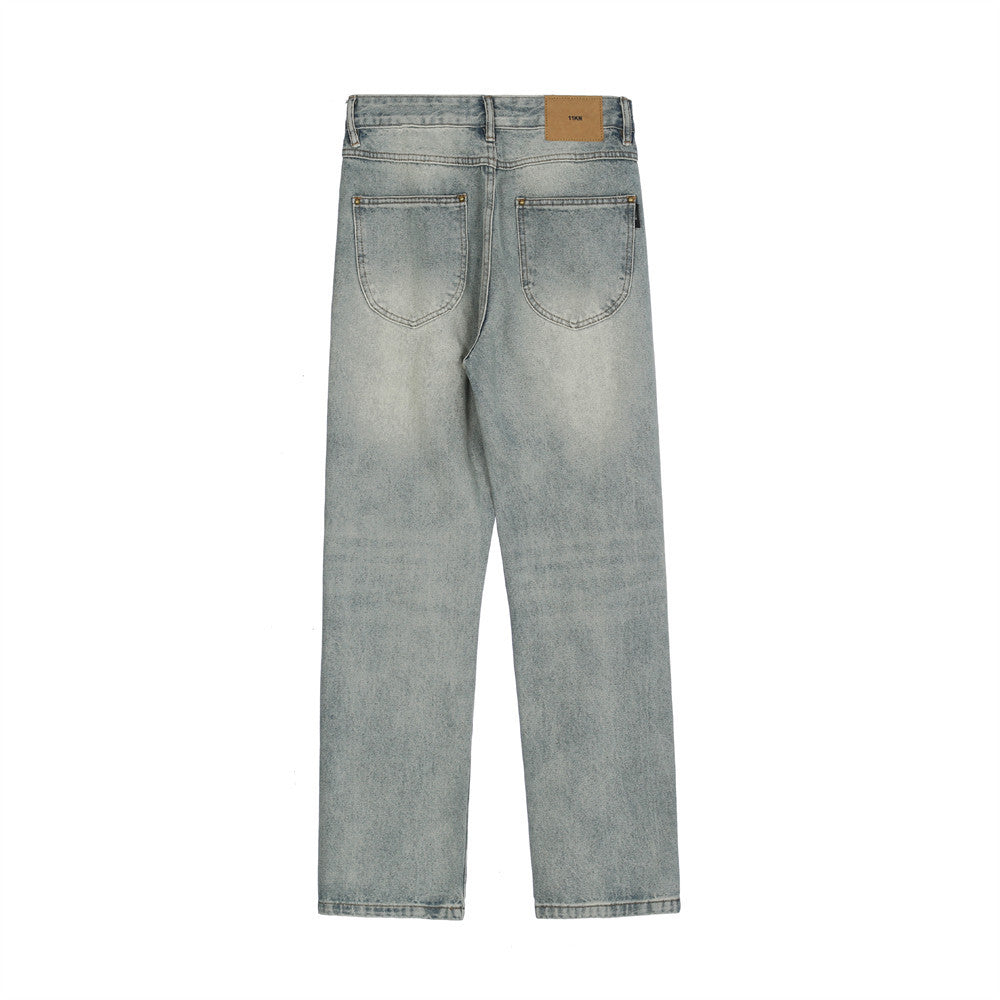 Men Jeans Loose Hole Casual White Distressed