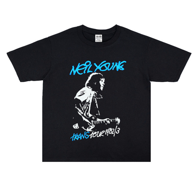 Rock Star T Shirt Neil Percival Young Poster Print T-shirt Short Sleeve round Neck