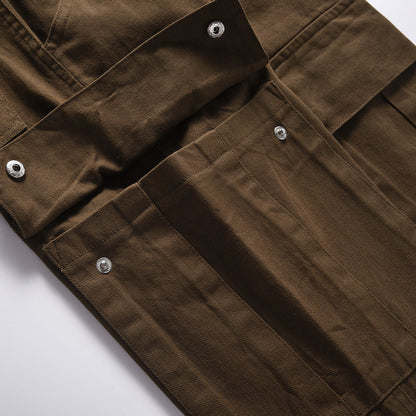 Men Sweatpants Vintage Large Pocket Overalls Loose Casual Straight-Leg Wide Leg Pants Trousers