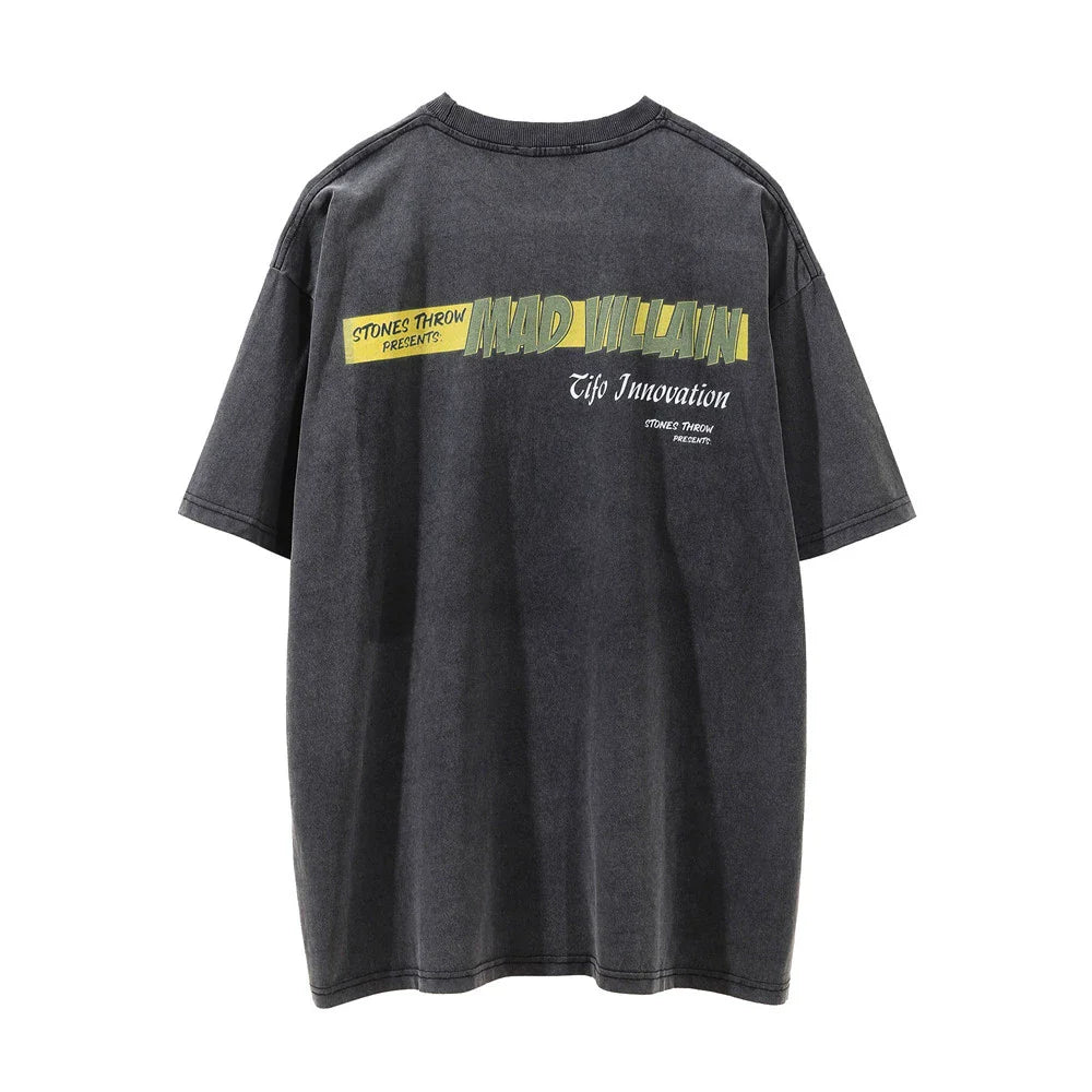Men Vintage T-Shirt Printed Men's Short-Sleeved T-shirt Distressed Crew Neck Half Sleeve T-shirt Summer