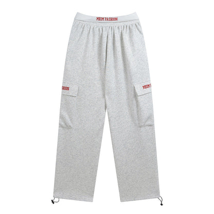 Men Sweatpants Pocket Cargo Pants Men Loose Leisure Sports Trousers Embroidery Letters Drawstring Jogger Pants