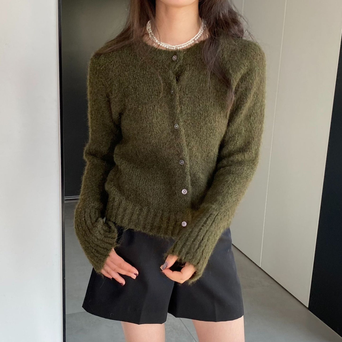 Women Cardigan Sweater Spring Alpaca Fleece/Fiber Cardigan Jacket Long-Sleeved round Neck Sweater Cardigan D2366