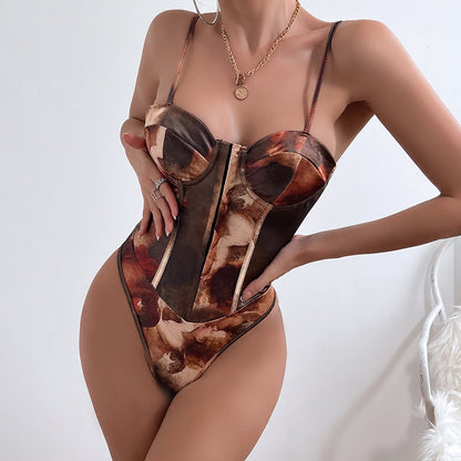 Women's Party Tops Sling Sexy Backless Breasted Steel Ring Jumpsuit