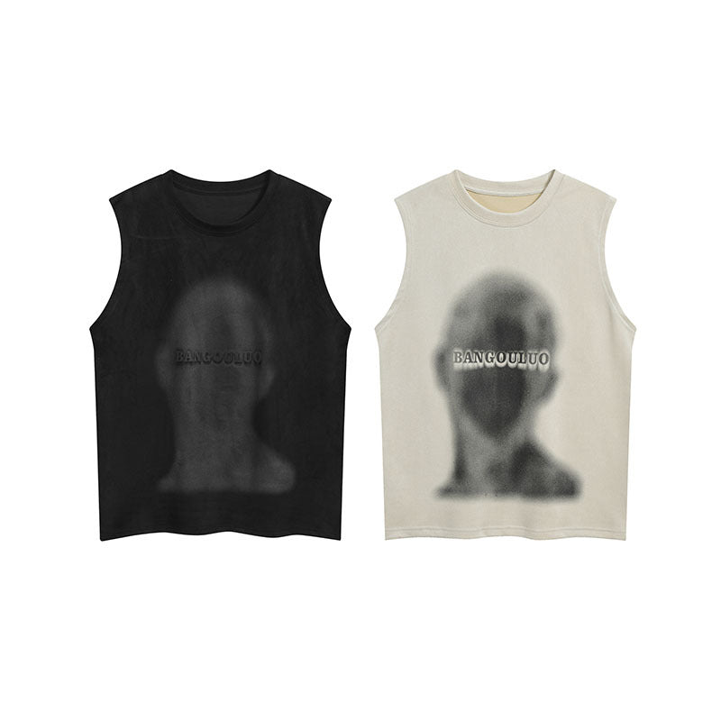 Men Vest Graffiti Suede Sleeveless T-shirt