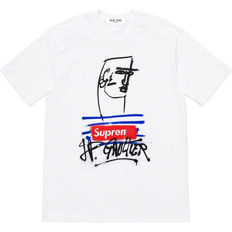 Mens T-shirts 21SS19 x Jean Paul Gaultier Tee White Graffiti Short Sleeve T-Shirt