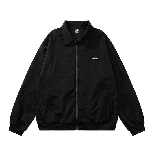 Men Jacket Coat Spring and Autumn Loose-Fitting Solid Color Long Sleeves Lapel Loose Zip Coat