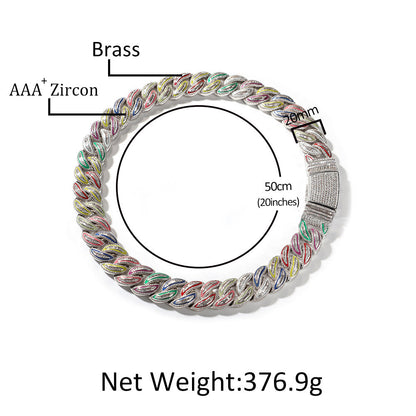 Jewelry 20mm Colorful Luminous Cuban Chain Copper with Zircon Spectrum St. Valentine's