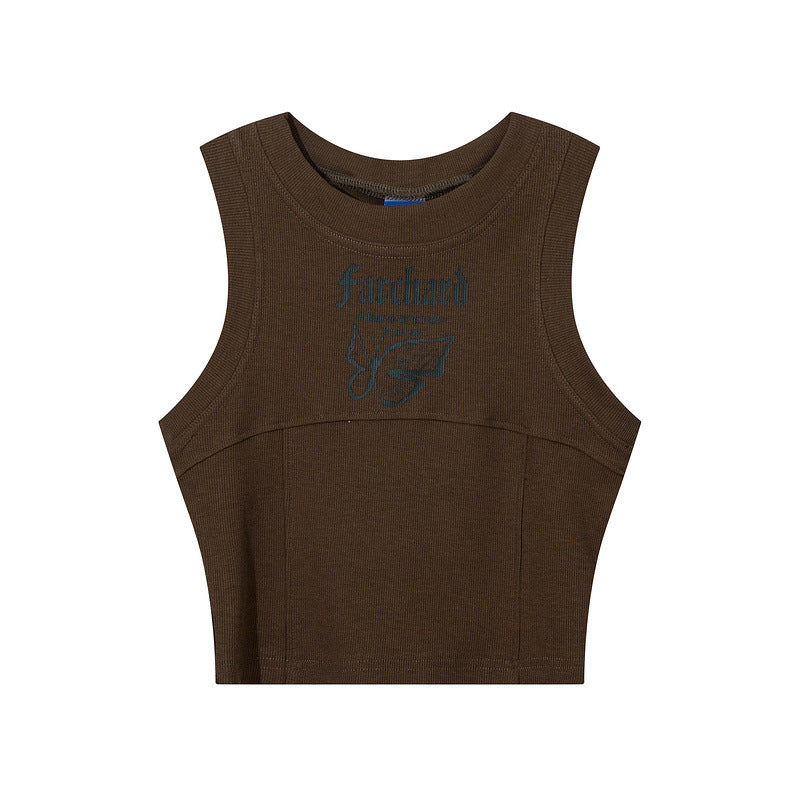 Women Vest Old School Letter Print Sleeveless T-shirt Female Vintage Vest